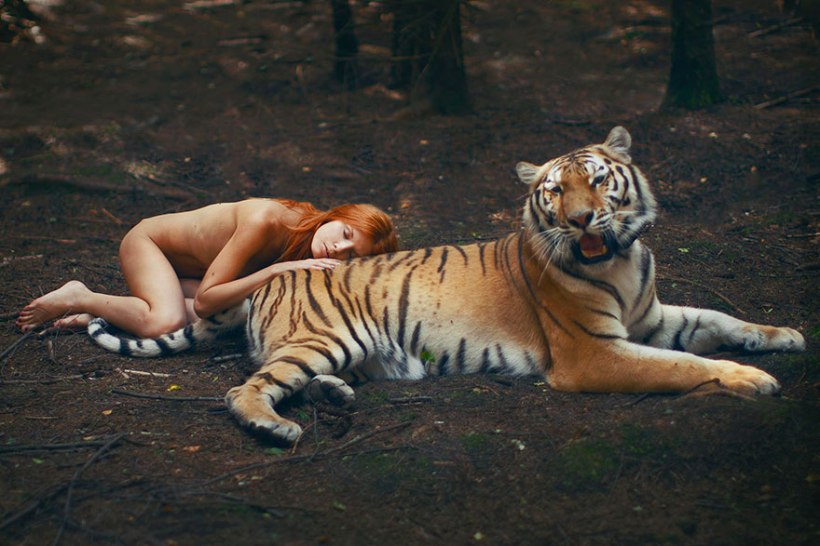 Model with tiger by Katerina Plotnikova
